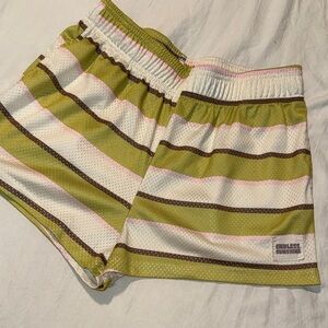 Striped Mesh Lounge Shorts in Olive, Cream, Pink  & Brown